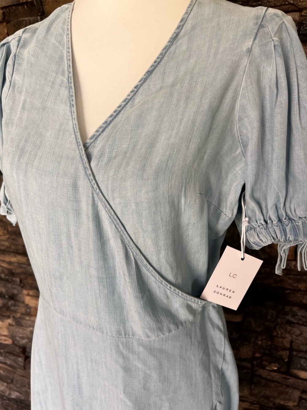 LC Lauren Conrad Pale Blue Wrap-Style Midi Dress - Picture 6 of 15